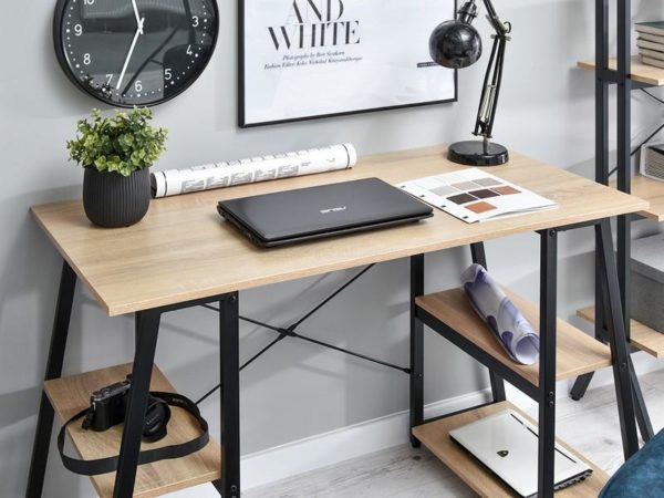 Íróasztalok és polcok REDA baklábú íróasztal, sonoma tölgy-fekete 5