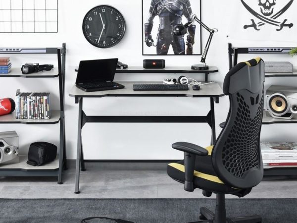 Íróasztalok és polcok ROSEL gamer asztal, beton-fekete 4