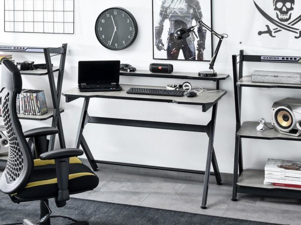 Íróasztalok és polcok ROSEL gamer asztal, beton-fekete 2