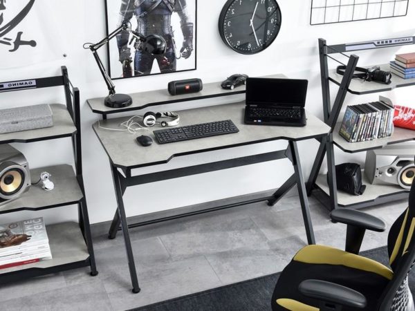 Íróasztalok és polcok ROSEL gamer asztal, beton-fekete 3