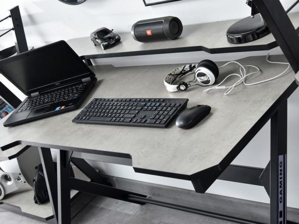 Íróasztalok és polcok ROSEL gamer asztal, beton-fekete 7