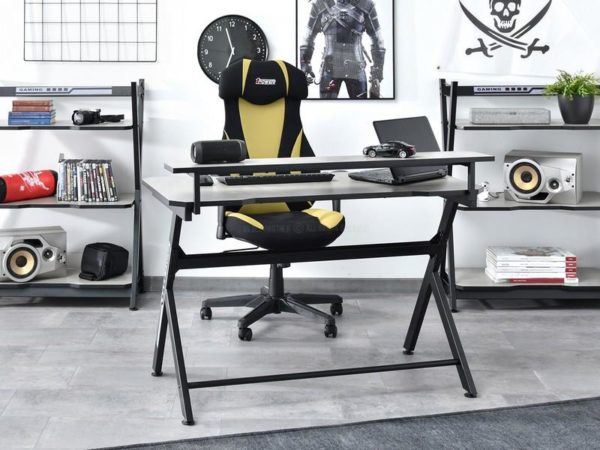 Íróasztalok és polcok ROSEL gamer asztal, beton-fekete 12